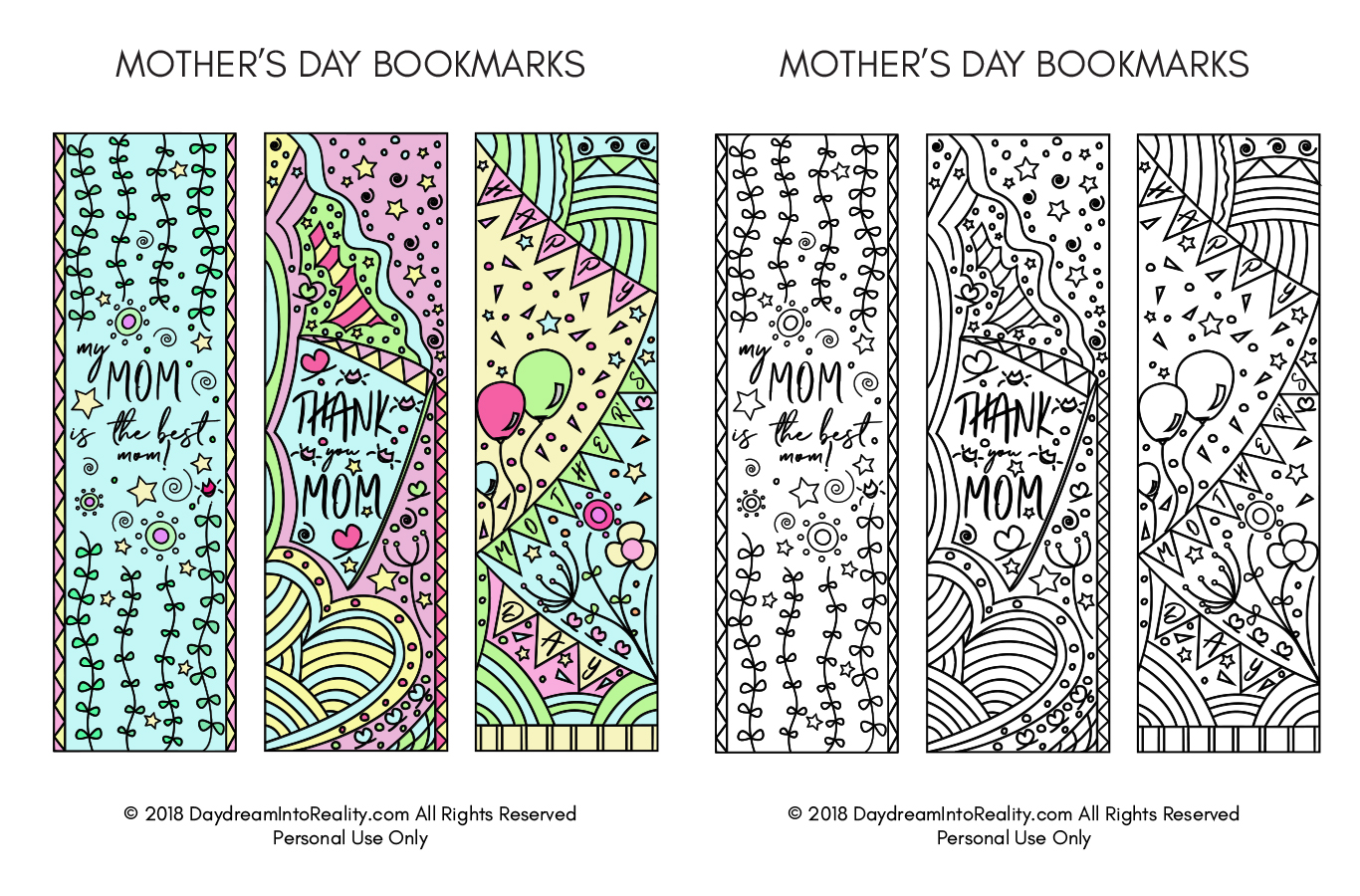 Coloring Mother's Day Bookmarks Free Printable Daydream Into Reality