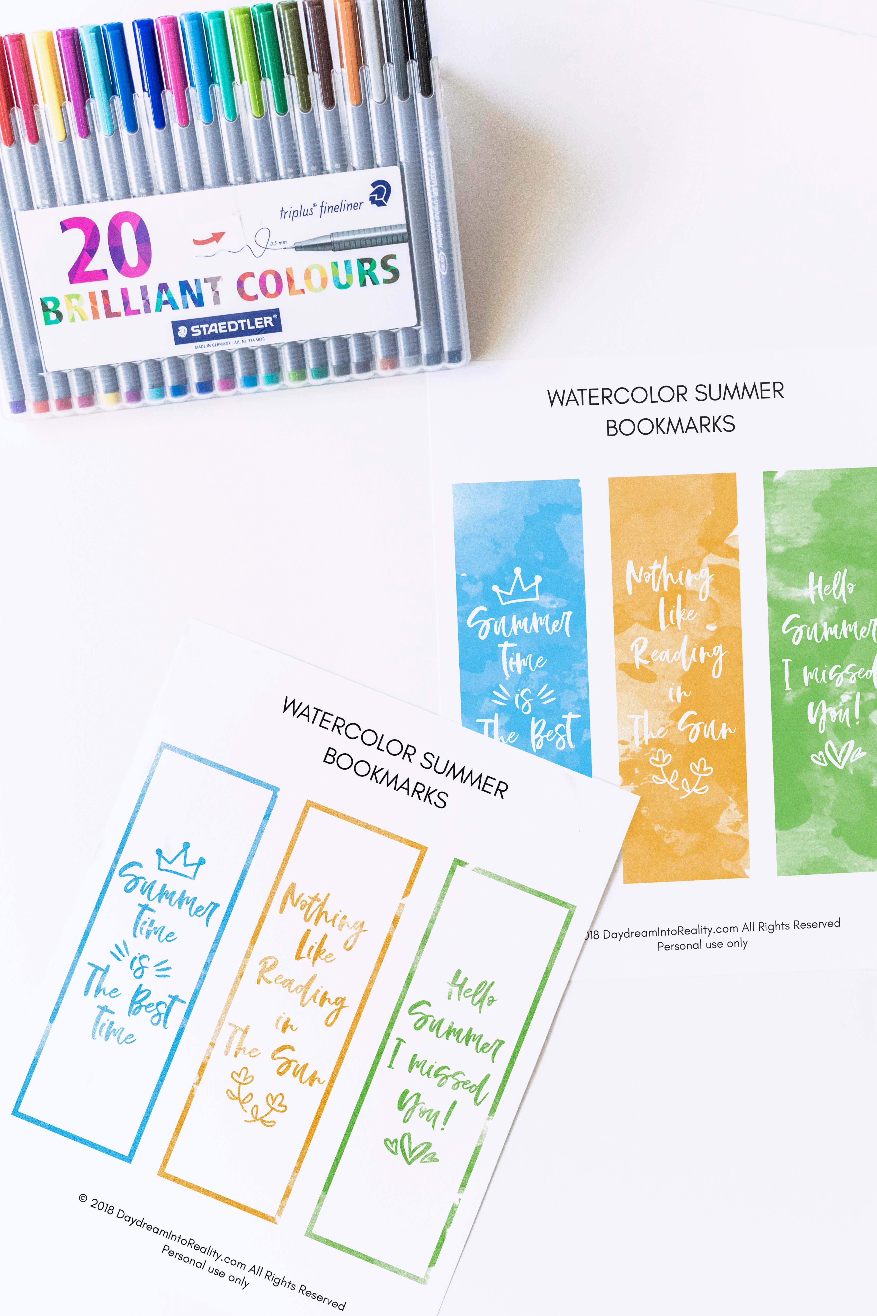 Watercolor Summer Bookmarks Free Printable