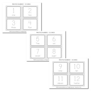 Print, Cut and put together these flash cards for practicing numbers 1-12. This version is perfect for little ones to write on. Read the tutorial to learn how to laminate them!