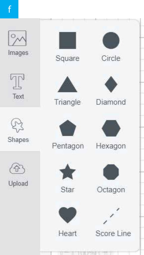 Cricut Design Space Canvas Left Panel shapes