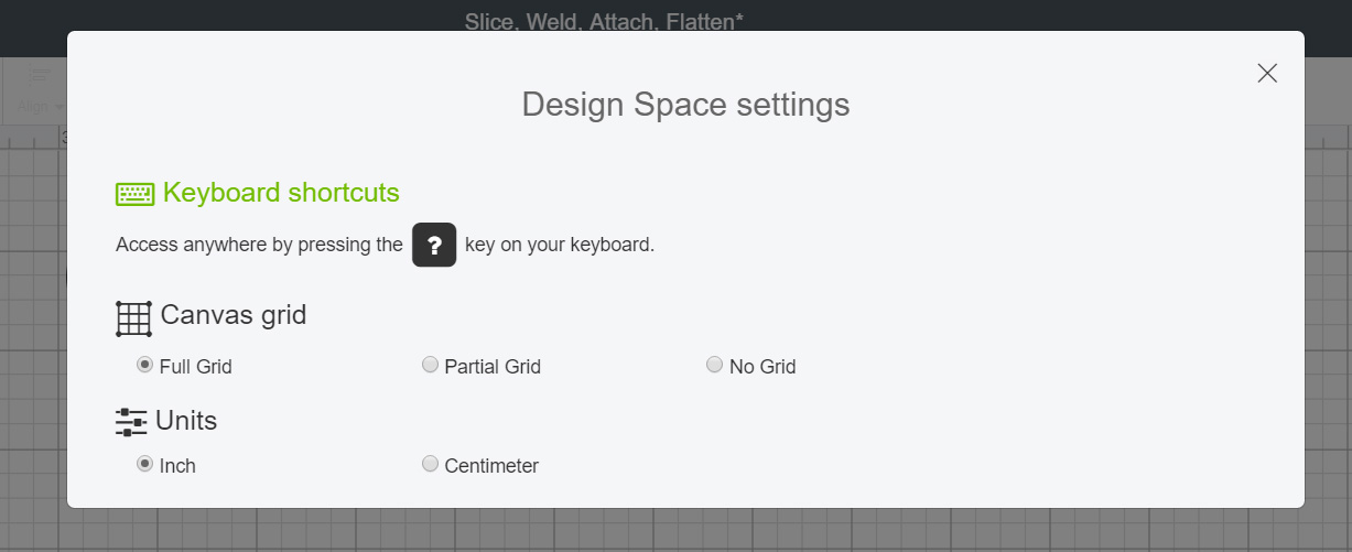 Design Space Settings For turning grid off and on