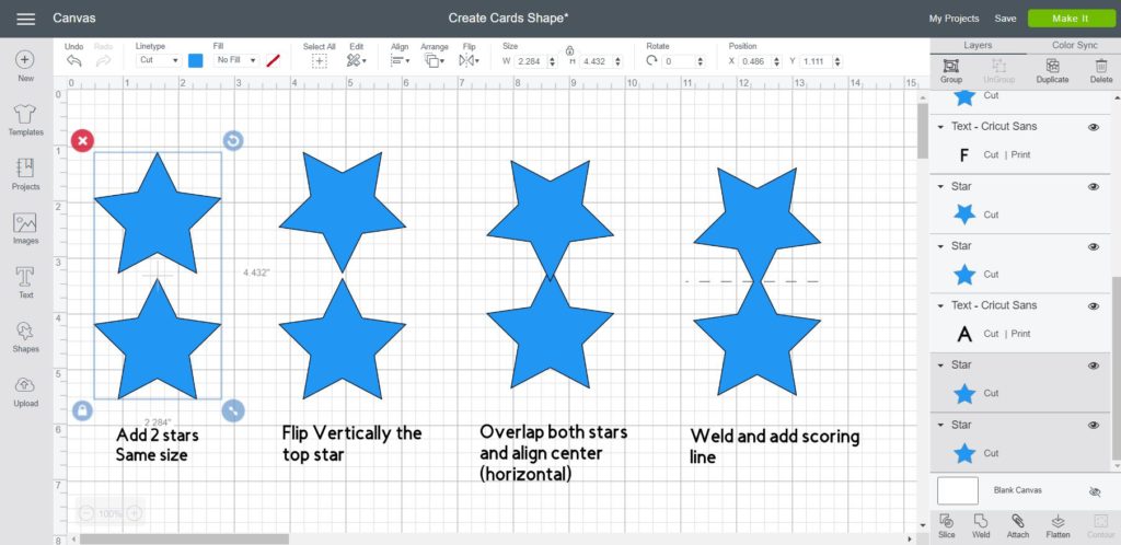 Screenshot of step by step of how to make a card with different shapes