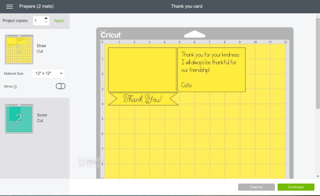 Screenshot of cutting your card