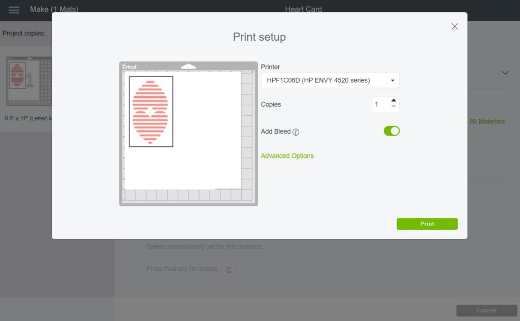 Screenshot of choosing your printer and other settings.