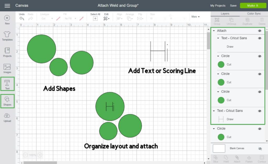 step by step on how to use attach in Cricut Design Space