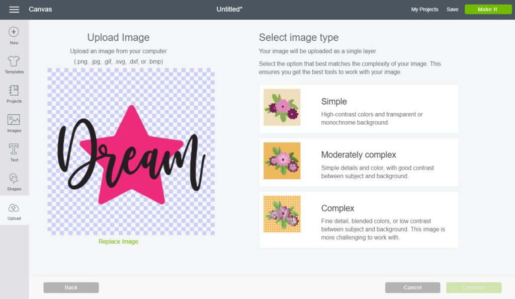 How a PNG Image looks when uploaded to Cricut Design Space