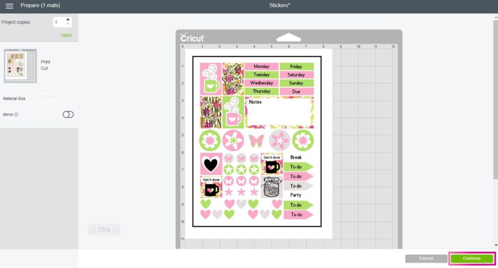 Overview of the Mat before cutting the stickers