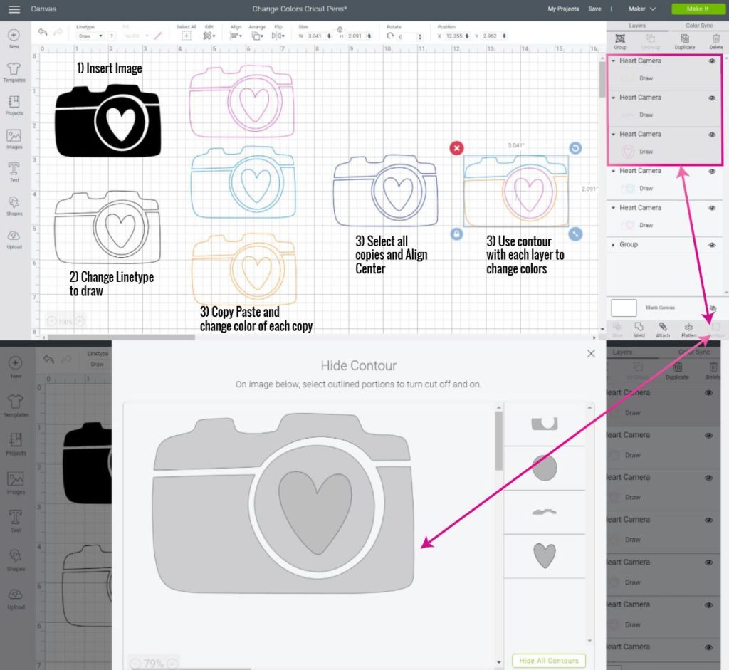 Changing Pen Colors in Cricut Design Space with Contour.