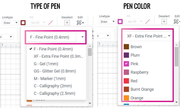 Design Space to choose Cricut Pens and different colors