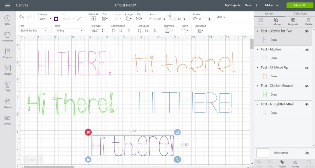 Screenshot Design Space: Examples of writing fonts