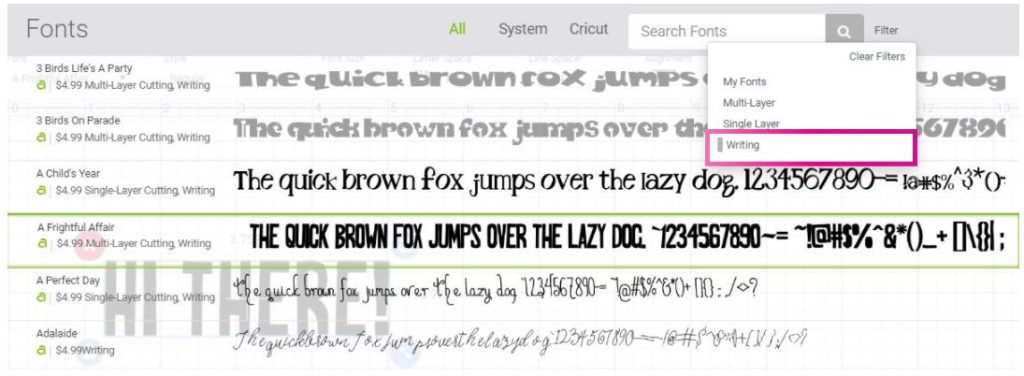 Screenshot Design Space: choosing writing fonts.