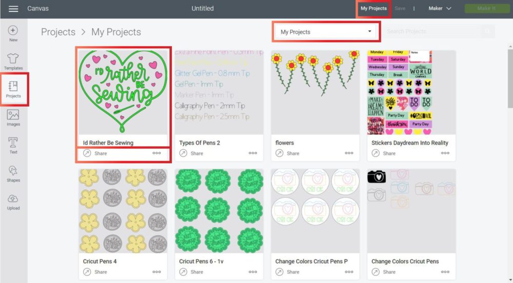 Where to find your created projects in Cricut Design Space Desktop