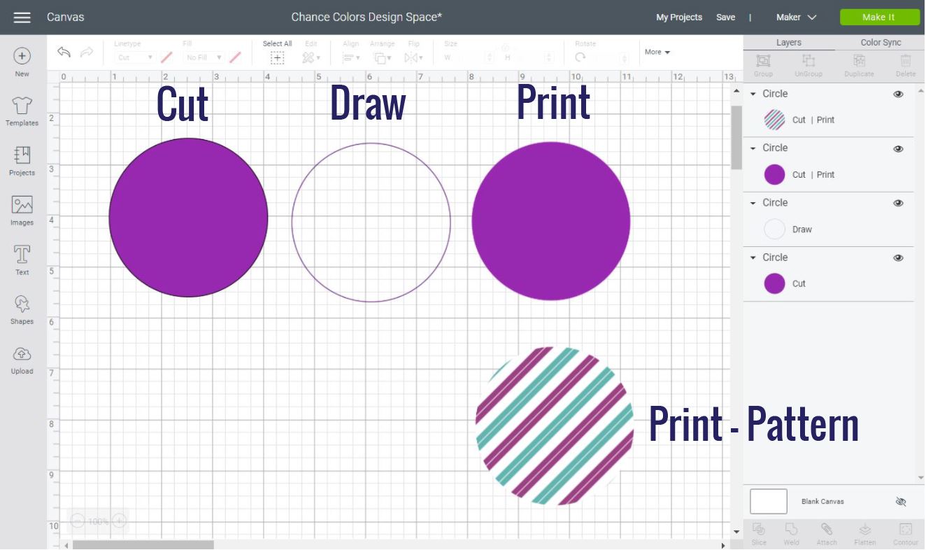 Different types to add color in Cricut Design Space