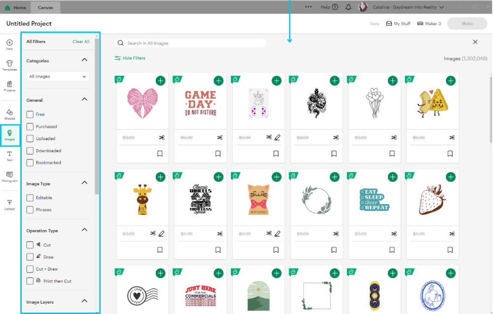 Cricut Design Space - images advanced search