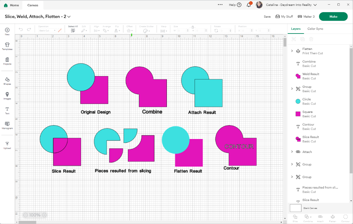 Cricut Design Space - combine info-graphic