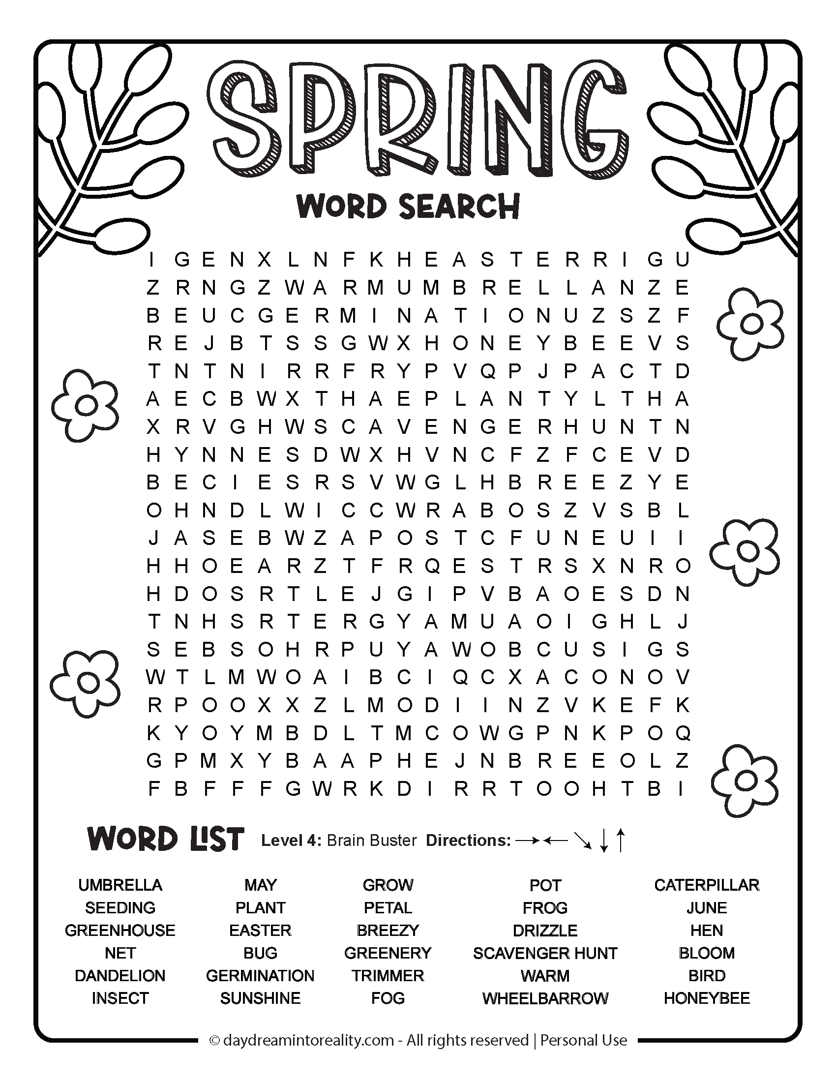Spring Word Search Free PDF Printables 6 Levels of Difficulty