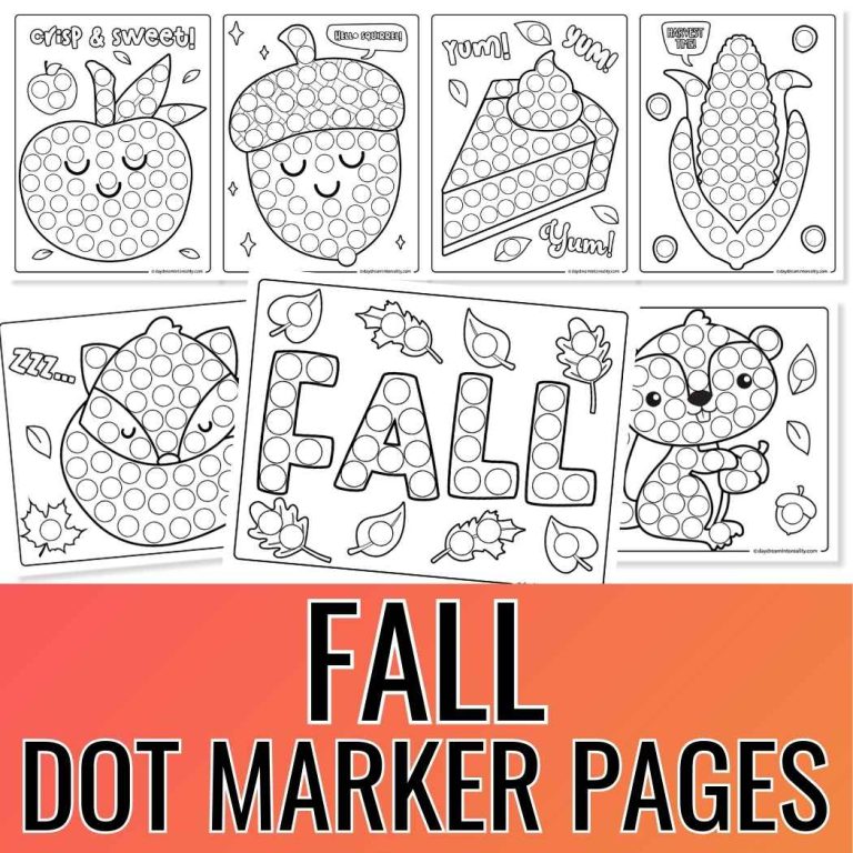 Collage of Fall dot marker pages (square)