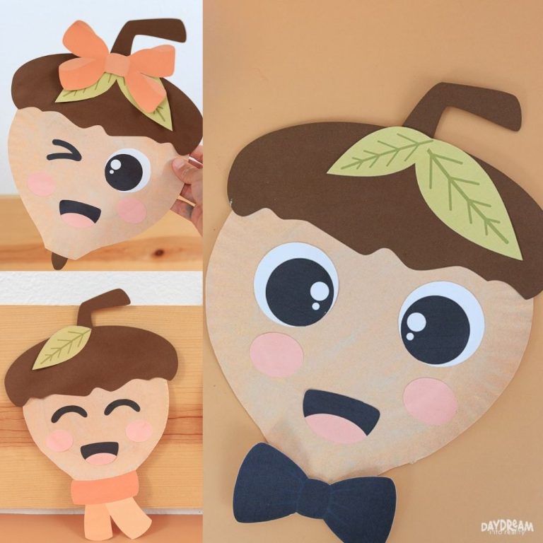 Square featured image and collage for paper plate acorn craft