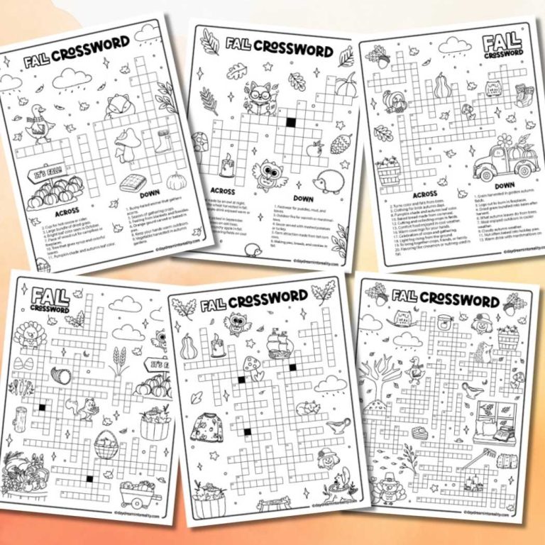 Free fall crossword worksheets ranging from easy for kids to challenging for adults.