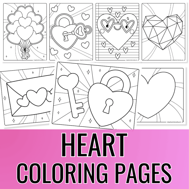 Heart coloring pages printable pack featuring fun and simple heart illustrations.