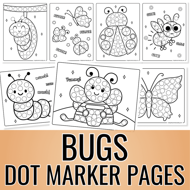 Cute bugs dot marker pages for kids using dot markers or bingo daubers. These insect activities support fine motor skills and early learning.