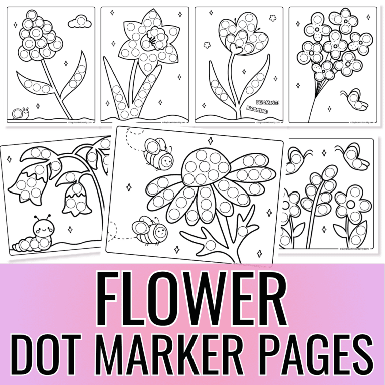 flower dot marker printables with multiple designs for preschool and kids activity pages