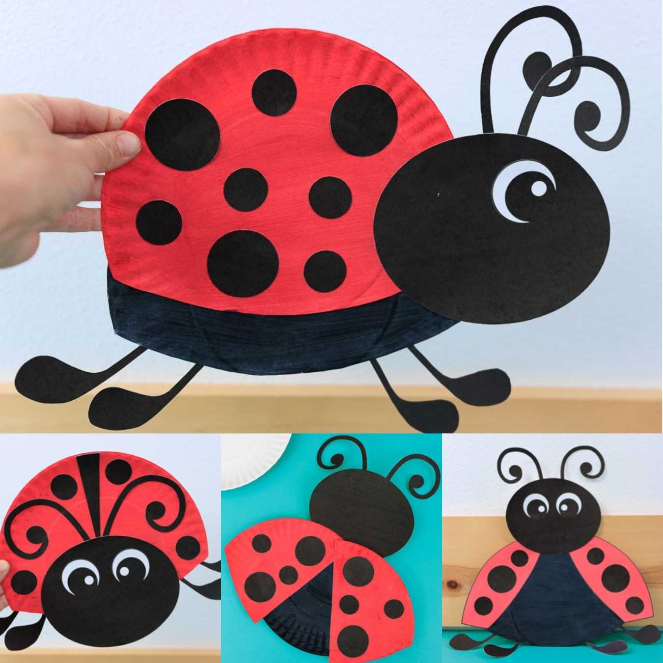 Multiple ladybugs made out paper plates.